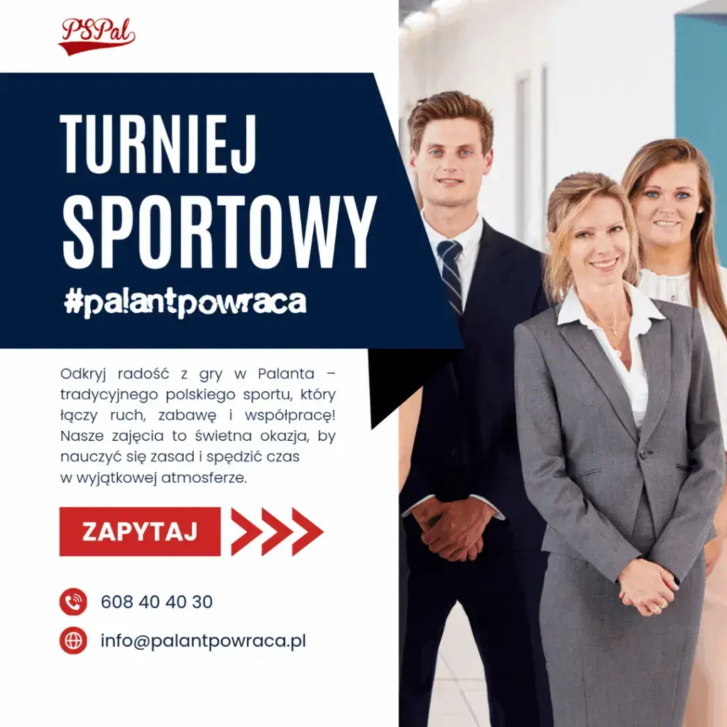 Turniej sportowy z programem #palantpowraca to nauka zasad od zera wraz przeprowadzeniem pełnych, profesjonalnych rozgrywek. 
Grać mogą wszyscy - pracownicy firmy, dzieci ze szkoły czy grupa rodzinna grupa mieszana. Każdy zrozumie zasady i zaangażuje się w grę. Wydarzenie zorganizujemy w dowolnej dostępnej przestrzeni. Emocje gwarantowane! 💥
Napisz do nas, abyśmy przygotowali ofertę specjalnie dla Ciebie!